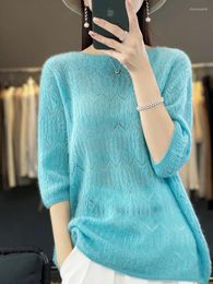 Women's Sweaters High Quality Round Neck Medium Sleeved Cashmere Sweater Soft Basic Wool Knitted Top
