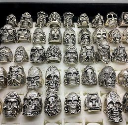 Men039s Fashion 50pcs Lots Top Mix Style Big Size Skull Carved Biker Silver Plated Rings Jewellery Skeleton Ring2512140