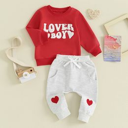 Baby Boy Valentine s Day Outfits Letter Embroidery Long Sleeve Sweatshirt and Elastic Pants for Toddler Fall Clothes