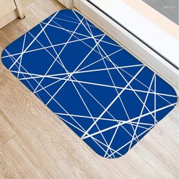 Carpets Blue Geometric Pattern Door Mat Kitchen Bath Entrance Coral Velvet Carpet Doormat Indoor Floor Mats Anti-Slip Rug Home Decor