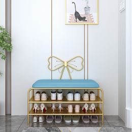 Nordic creative shoe rack living room furniture shoe changing stool Light luxury metal shoe shelf entrance hall shoe Organiser