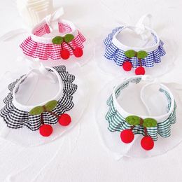Dog Apparel Pet Bibs Cute Plaid Lace Cherry Collar Cat Spring Summer Clothes Supplies Accessories Products
