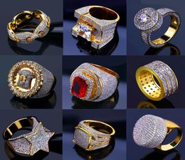 Bling Iced Out Gold Rings Mens Hip Hop Jewelry Cool CZ Stone Luxury Deisnger Men Hiphop Rings b068441968