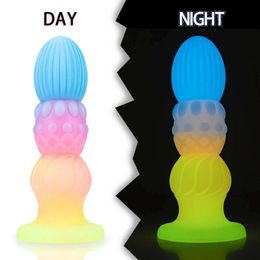 Colourful Luminous Dildos Soft Anal Butt Plug Silicone Suction Cup Huge Monster Dildo Female Masturbation Adult sexy Toy for Women