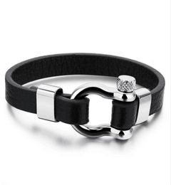Stainless Steel Shackle Buckle Leather Survival Bracelet Men Nautical Sailor Surfer Wristband Jewelry80376959077005