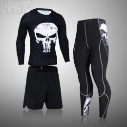 Underwear Men Running Compression Underwear Set Sports Winter Warm Sportswear Gym Skull Suit High Quality Bodybuilding Tracksuit Men