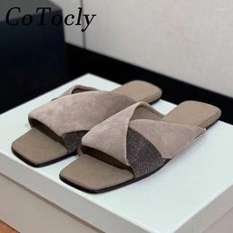 Slippers Summer Women Cross Strap String Bead Street Style Mules Vacation Casual Slides Square Peep Toe Cosy Flat Woman