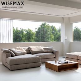 WISEMAX FURNITURE Cream style couches sofa living room furniture home solid wood linen fabric feather upholstery modular sofa