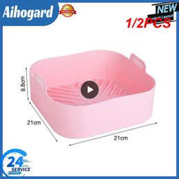 1/2PCS Reusable Airfryer Silicone Basket Oven Baking Tray Fried Pizza Chicken Basket Baking Mat Mould Easy To Clean Air Fryer