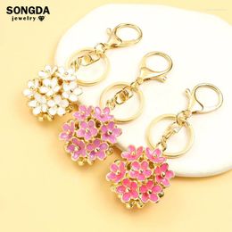 Keychains 3D Lovely Hydrangea Flower Enamel Keychain Romantic Pink Purple Ball Alloy Drip Oil Keyring For Girls Lady Trendy Jewelry