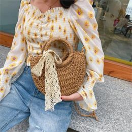 Bag Leisure Solid Colour Handmade Half-Round Rattan Woven Straw Summer Women Messenger Crossbody Bags Girls Small Beach Handbag