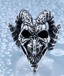 Men039039s Jewellery Stainless Steel Vintage Biker Skull Ring Classics Gothic Wicked Goat Head Devil Punk Rock Band Silver 3462695