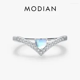 Cluster Rings MODIAN Genuine 925 Sterling Silver Exquisite Arrow Finger For Women Heart Love Moonstone Band Fashion Fine Jewelry