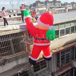 10m(32.8ft) high or Customised Giant Inflatable Father Christmas Wall Climbing Air Santa Claus with Gift Bag for Xmas Decoration