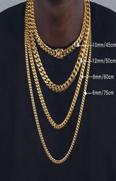 Chains 6mm8mm10mm12mm HipHop 18k Gold Plated Miami Cuban Link Chain Stainless Steel Necklace Gift For Men Women JewelryChains 8024452