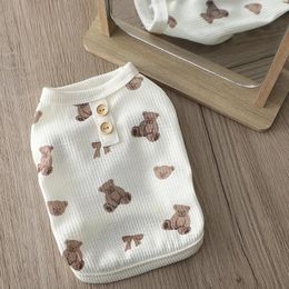 Dog Apparel Teddy Summer Waffle Top Bear Print Crew Neck Vest Pet Short Sleeved Puppy Breathable Legs Accessories