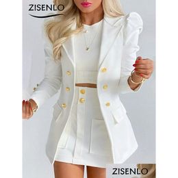 Two Piece Dress Spring Autumn Fashion Leisure Suit Set For Women Blazer And Skirt Ladies 2 Blazers Elegant Womens S 221122 Drop Deliv Dhq1R