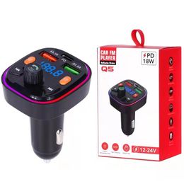 Q5 araba şarj cihazı LED arkadan aydınlatmalı Bluetooth 5.0 Şarj Cihazı FM Verici Araba MP3 TF/U Disk Oynatıcı Handfree Kit Adaptörü Çift USB PD C Tip C Hızlı Şarj Cihazı Perakende Kutusu