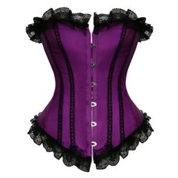 Corset Bustier With Lace Up Trim Satin Corsets Overbust Costumes Ladies Shaper Vintage Gothic Victorian Corset Top