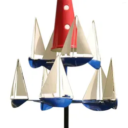 Decorative Figurines Unique Sailboat Windmill Decorations Metal Rotating Lookout And Encircling Nautical Wind Sculpture For Backyard Outdoor