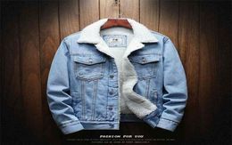Men Light Blue Winter Jean Jackets Outerwear Warm Denim Coats Men Large Size Wool Liner Thicker Winter Denim Jackets Size6XL 210929109423