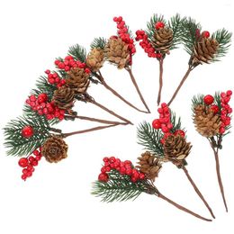 Decorative Flowers 10 Pcs Christmas Tree Decorations Artificial Pine Cone Desktop Adornment Wreath Picks Gift Party Supplies Branches