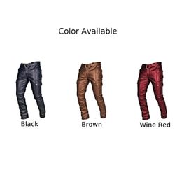 Men's Punk PU Leather Pencil Pants Slim Motorcycle Shinny Solid Color Plus Size Trousers Pants Without Belt Clothing