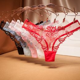 Women Full Transparent Panties Female Sexy Lace Underwear Ladies Floral Embroidery Lingerie Low-Waist Ultra-Thin Thong G-string