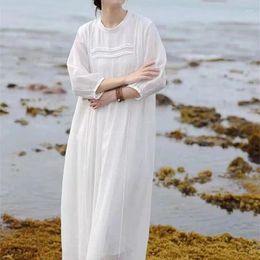 Casual Dresses Limiguyue Breathable Loose Ramie White Long Dress Women Double Layer Lace Up Summer Pleated Soft Literary Vestidos E566