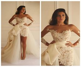 2017 Chic Ivory Sheath Wedding Dresses Yasmine Yeya Sheer Illusion Long Sleeve Bridal Gowns With Detachable Train Bridal Dress Sho5757270