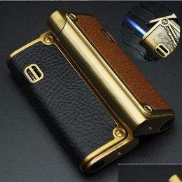 Lighters Genuine Leather Cigar Punch Refillable Windproof Gentlemen Jet Flame Cigarette Torch Embossed Lighter Drop Delivery Home Gard Dhipu