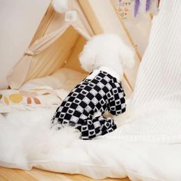 Dog Apparel Checkerboard Pet Jumpsuit Soft Thick Adorable Jumpsuits Comfort For Outdoor Walks With Bear