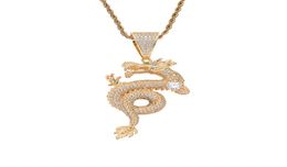 Hip Hop Micro Paved AAA CZ Stone Bling Iced Out Oriental Dragon Shenlong Pendants Necklaces for Men Rapper Jewellery J12183688715