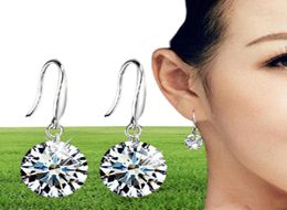 Sterling Silver Bridal Crystal Drop Earrings 10mm Classic Shiny Jewellery Wedding Accessories Rhinestone Earrings For Bride Women6496610