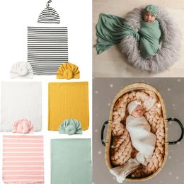 Blankets Born Stretch Wrap Receiving Solid Swaddle Baby Po Props Girls Basket Hats Set Boys