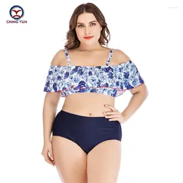 Women's Swimwear Bikini 2024fashion Plus-size Swimsuit Print One-shouldered Suspenders High-waisted Plus Fat Size Sexy Womens Set