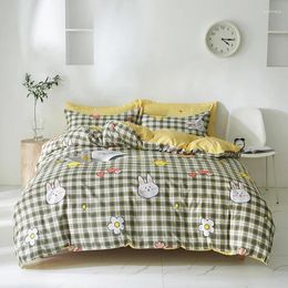 Bedding Sets Cartoon Plaid Duvet Cover Pillowcases 3/4pcs Bedclothes Twin Full Single King Size Yellow Bed Sheet