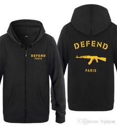 Zipper Hoodies Men DEFEND PARIS AK47 Print Mens Hoodie Hip Hop Fleece Full Sleeve Jacket Coat Fashion Sweatshirt for Men Women3446964