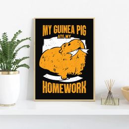 Dutch Pig Funny Quotes Poster Prints Guinea Pig Canvas Painting Morden Cute Animal Wall Art Picture for Living Room Home Decor
