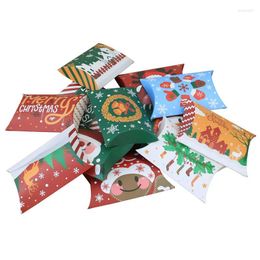 Gift Wrap 20/30Pcs Christmas Theme Pillow Box Kraft Paper Creative Xmas Favor Candy Boxes Packaging Bags Year Party Supplies