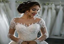 Wedding Dress Vintage Bohemian Lace Long Sleeve Wedding Dresses Ball Gown 2017 Luxury Pearls White Bridal Dress Vestido De Noiva8219680