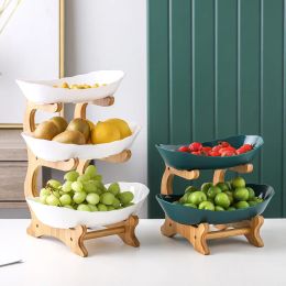 2024 Plastic Candy Dish Creative Modern Living Room Home Three Layers Fruit Plates Snack Dish Dried Fruit Basket White Green - for modern