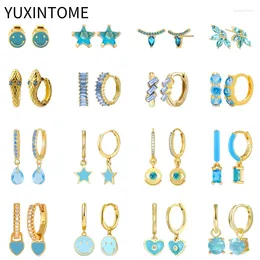 Hoop Earrings 925 Sterling Silver Needle Light Blue Zircon Stud For Women Fashion Enamel Pendant Luxury Jewellery Gifts