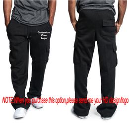 Custom Logo Mens Sweatpants Straight Fit Joggers Sports Loose Oversized Drawstring Long Pants Men Multi-Pocket Pants