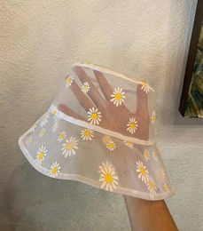 Transparent Panama Lace Flower Beach Hats Daisy Buckets Hat Women High Top Snapback Female Fashion Floral Sun Caps Summer Wide Bri5460747