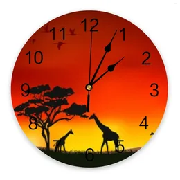 Wall Clocks Animals Giraffes In The Savannah Clock Large Modern Kitchen Dinning Round Bedroom Silent Hanging Watch