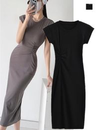 Casual Dresses Sexy Style Short Sleeve Pleating Waist Trimming Flying Sleeves Dress All-Matching Sheath Idle Stylish Long Skirt Fashion