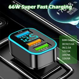 66W Quick Charge Car Phone Charger PD+QC3.0 3-Ports Super Fast Charging Cigarette Lighter Adapter for iPhone Xiaomi Samsung