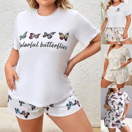 Women's Sleepwear Summer Large-size Pullover Pajamas Women Plus Fat Print Milk Silk Set Comfortable Short-sleeved Short Simple Home Dress