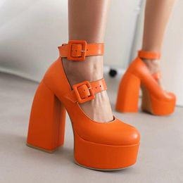 Dress Shoes Shaped Super-High Thick Heels With Double Row Square Buttons Are Fashion High Platform Women's Pumps